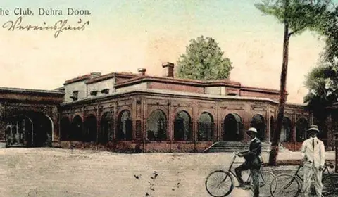 Historical postcard photograph of the Dehra Doon Club — Dehradun Club